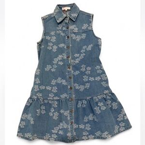 Solitaire Blue Denim Floral Button Sleeveless Mini Dress NWT XS
